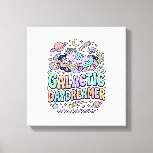 Eenhoorn Galactische Droomdenker Kawaii Sticker en Canvas Afdruk