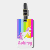 Eenhoorn galop roze regenboog eenhoorn kinder naam bagagelabel (Voorkant verticaal)