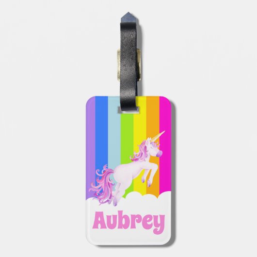 Eenhoorn galop roze regenboog eenhoorn kinder naam bagagelabel (Achterkant verticaal)