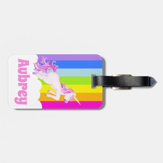 Eenhoorn galop roze regenboog eenhoorn kinder naam bagagelabel (Achterkant horizontaal)