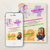 Eenhoorn Gamer Joint Dubbele Verjaardag Uitnodigin Kaart