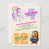 Eenhoorn Gamer Joint Dubbele Verjaardag Uitnodigin Kaart (Voorkant)