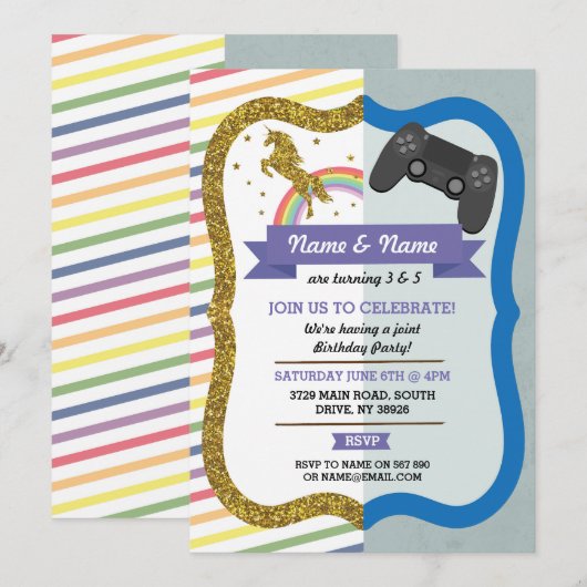 Eenhoorn & Gaming Gezamenlijke Jongen Meisje Verja Kaart (Voorkant / Achterkant)