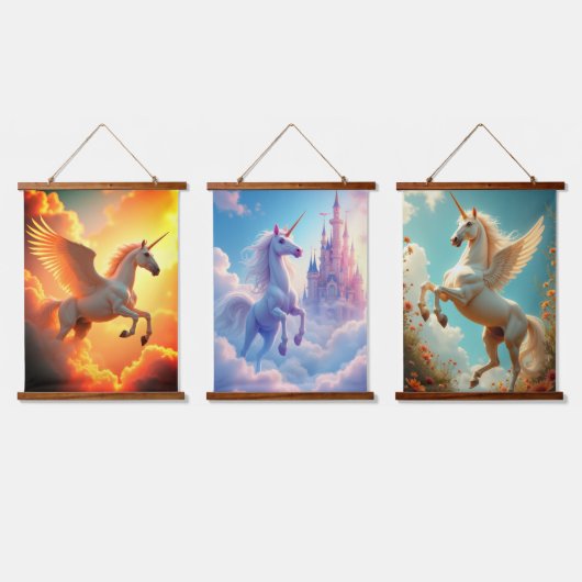 Eenhoorn geel Hout Topped Wall Tapestry One Panel Hangend Wandkleed (Driedubbel)