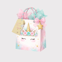 Eenhoorn Geel & Roze Meisje Verjaardagsfeestje  Cadeaulabel