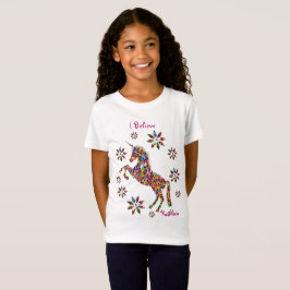 Eenhoorn Geloof Bloemen Glitter Personaliseren T-shirt