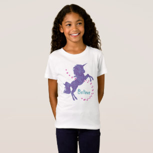 Eenhoorn Geloof Paarse Roze Faux Glitter Effect T-shirt