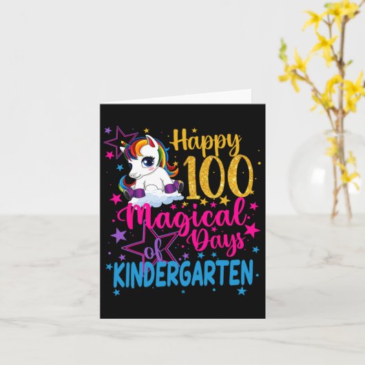 Eenhoorn Gelukkig 100 Magische Dagen Van Kinder Kaart (Gele Bloem)