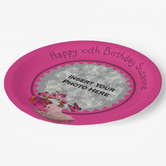  Eenhoorn Gepersonaliseerde Foto Verjaardagsfeest Papieren Bordje (Gekanteld)