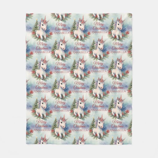 eenhoorn gepersonaliseerde kerst fleece deken (Voorkant)