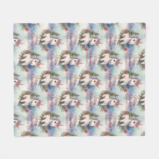  eenhoorn gepersonaliseerde kerst fleece deken (Voorkant (Horizontaal))
