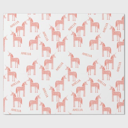Eenhoorn gepersonaliseerde naam roze cadeaupapier (Vlak)