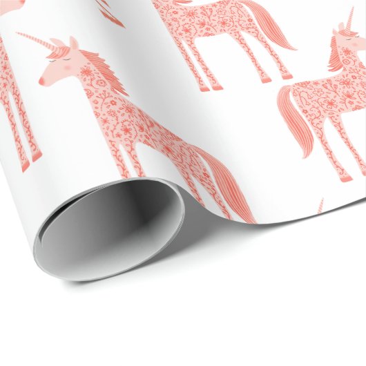 Eenhoorn gepersonaliseerde naam roze cadeaupapier (Rol Hoek)