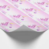 Eenhoorn gepersonaliseerde nieuwe baby roze papier (Hoek)