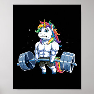 Eenhoorn Gewichtheffen Deadlift Fitness Gym Mannen Poster