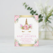 Eenhoorn Gezicht Baby Meisje Douche Uitnodigingen (Staand voorkant)