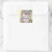 Eenhoorn gezicht cake Rainbow Sprinkles geel Vierkante Sticker (Tas)