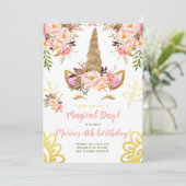 Eenhoorn gezicht Gouden Roze Pioenroos Bloemverjaa Kaart (Staand voorkant)