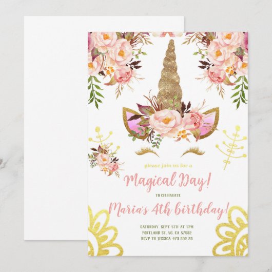 Eenhoorn gezicht Gouden Roze Pioenroos Bloemverjaa Kaart (Voorkant / Achterkant)