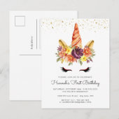 Eenhoorn Gezicht Herfst Bloemen Verjaardag Uitnodi Uitnodiging Briefkaart (Voorkant / Achterkant)