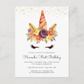 Eenhoorn Gezicht Herfst Bloemen Verjaardag Uitnodi Uitnodiging Briefkaart (Voorkant)