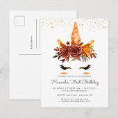 Eenhoorn Gezicht Herfst Bloemen Verjaardag Uitnodi Uitnodiging Briefkaart (Voorkant / Achterkant)