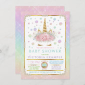 Eenhoorn Gezicht Parel Eenhoorn Baby Douche Uitnod Kaart (Voorkant / Achterkant)