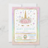 Eenhoorn Gezicht Parel Eenhoorn Baby Douche Uitnod Kaart (Voorkant)