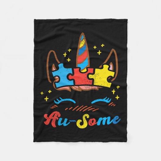 Eenhoorn Gezicht Puzzel Autisme Bewustzijn Vraag M Fleece Deken (Voorkant)