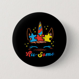 Eenhoorn Gezicht Puzzel Autisme Bewustzijn Vraag M Ronde Button 5,7 Cm