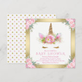 Eenhoorn Gezicht Roze Goud Baby Douche Uitnodiging (Voorkant / Achterkant)