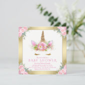 Eenhoorn Gezicht Roze Goud Baby Douche Uitnodiging (Staand voorkant)