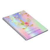 Eenhoorn gezicht roze gouden sterren holografisch notitieboek (Rechterzijde)