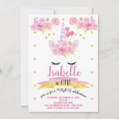 Eenhoorn Gezicht Roze Waterverf Bloemen Verjaardag Kaart (Voorkant)