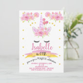 Eenhoorn Gezicht Roze Waterverf Bloemen Verjaardag Kaart (Staand voorkant)