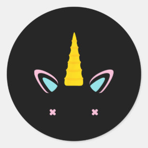 Eenhoorn Gezicht Schattigee Wimpers Glimlach Hallo Ronde Sticker