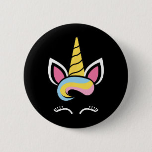 Eenhoorn Gezicht Schattigee Wimpers Halloween Kost Ronde Button 5,7 Cm