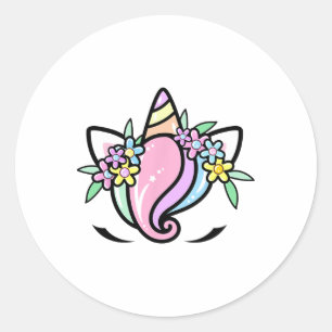 Eenhoorn Gezicht Schattigee Wimpers Zondag Paasblo Ronde Sticker