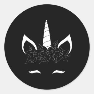 Eenhoorn Gezicht Wimpers Glimlach Schattigee Bloem Ronde Sticker
