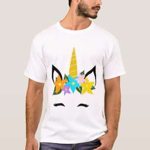 Eenhoorn Gezicht Wimpers Glimlach Schattigee Bloem T-shirt