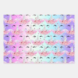 Eenhoorn Gezichten en Glitter Wrapping Papier Blad Inpakpapier Vel