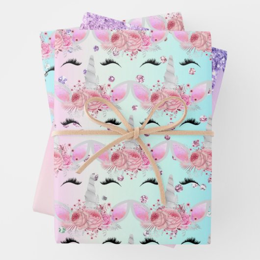 Eenhoorn Gezichten en Glitter Wrapping Papier Blad Inpakpapier Vel (In situ)