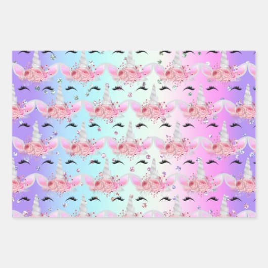 Eenhoorn Gezichten en Glitter Wrapping Papier Blad Inpakpapier Vel (Voorkant 3)