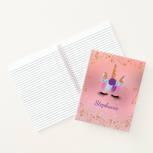 Eenhoorn Girly Pink Sparkle Glitter Roos Gold Notitieboek (Binnen)