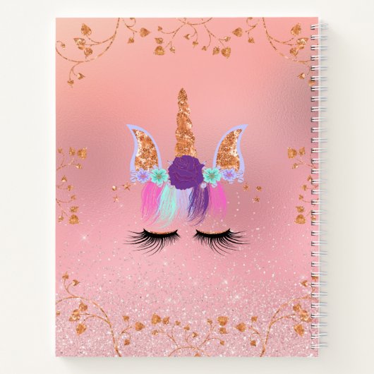 Eenhoorn Girly Pink Sparkle Glitter Roos Gold Notitieboek (Achterkant)