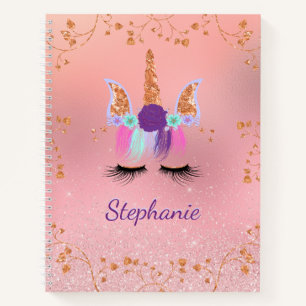 Eenhoorn Girly Pink Sparkle Glitter Roos Gold Notitieboek
