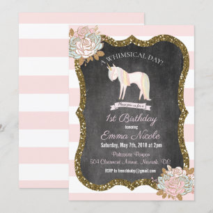 Eenhoorn Glitter 1e Verjaardag uitnodiging