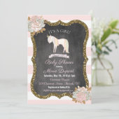 Eenhoorn Glitter Bloemen Baby shower Uitnodiging (Staand voorkant)