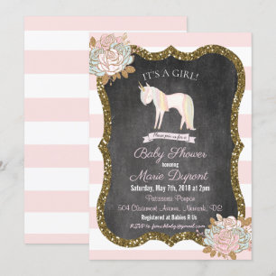Eenhoorn Glitter Bloemige Baby Shower Uitnodiging