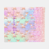 Eenhoorn glitter druipt roze naam holografisch scr fleece deken (Voorkant (Horizontaal))